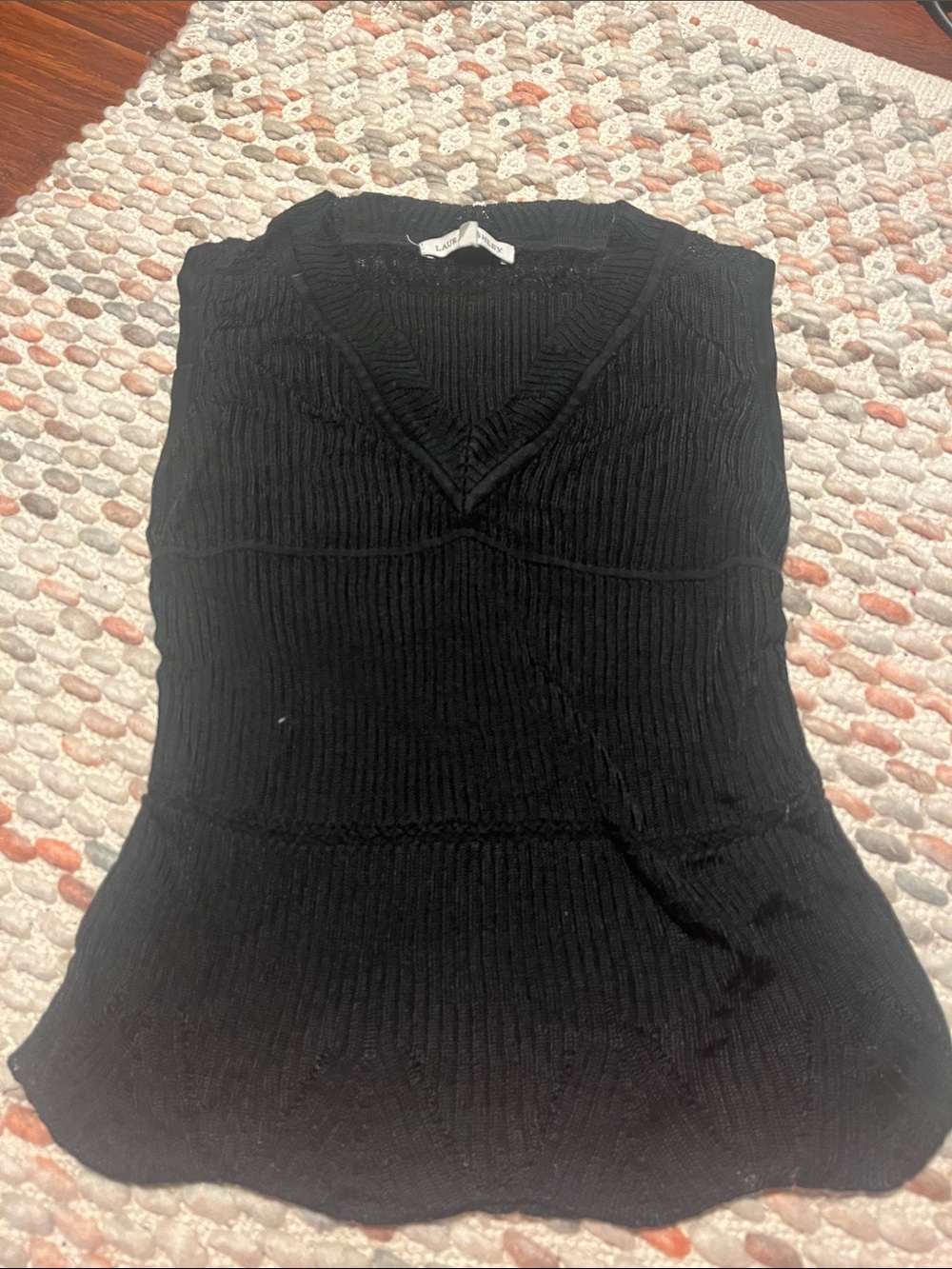 Laura Ashley Black Ribbed V-Neck Tank Top